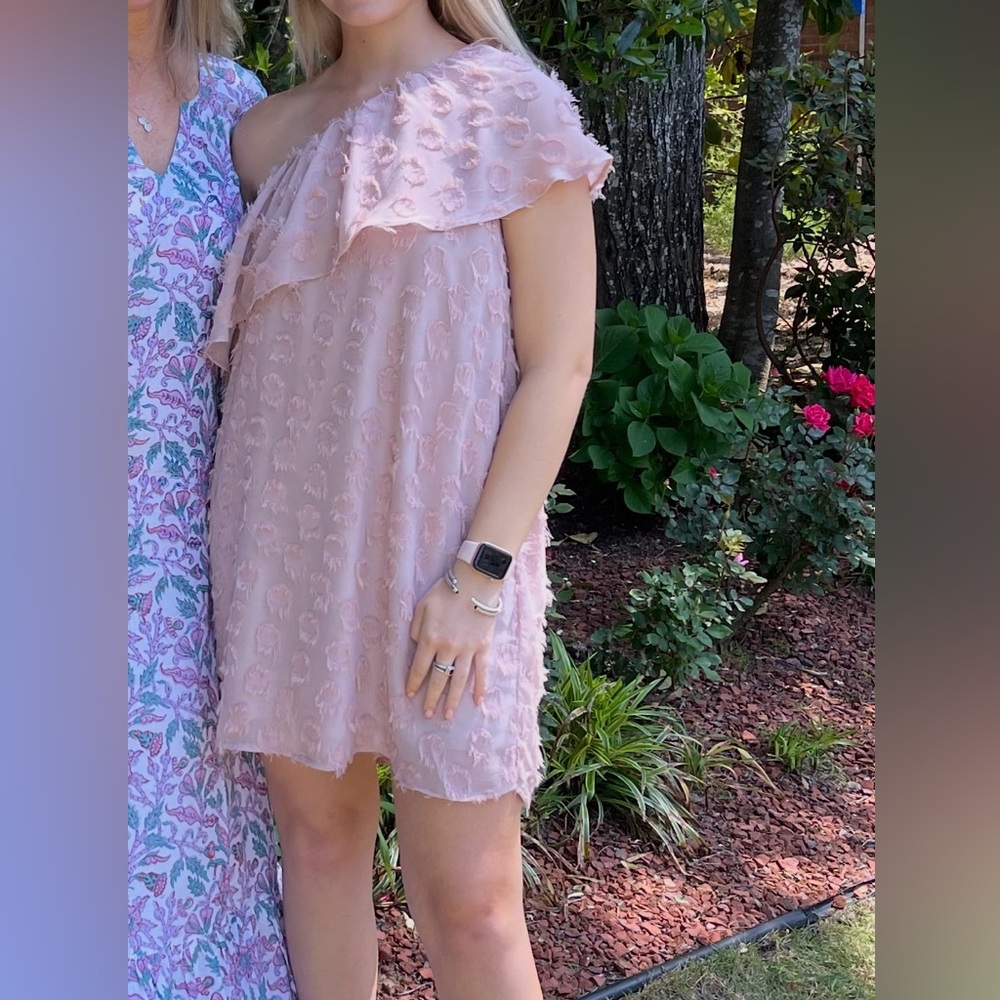 JODIFL One Shoulder Pink Dotted Dress